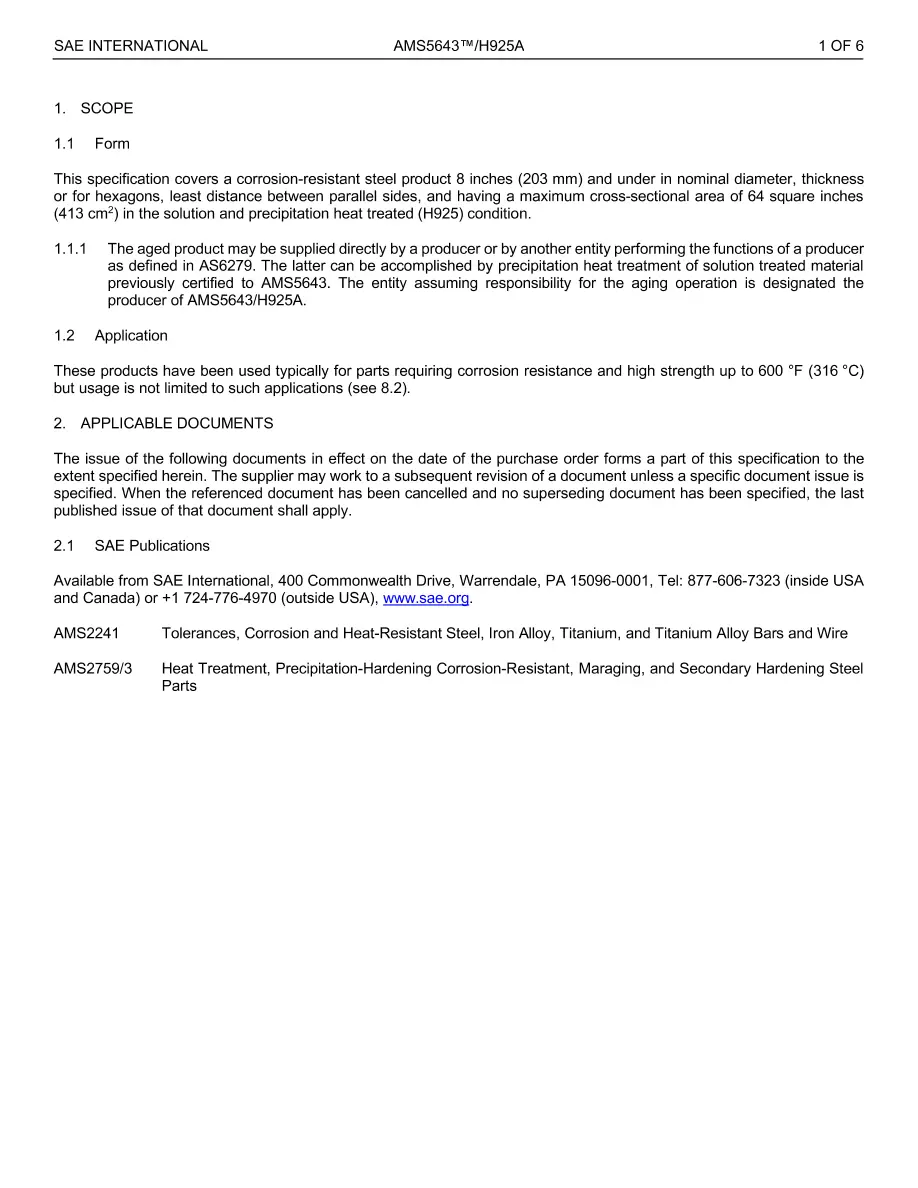 SAE AMS5643/H925A SAE AMS5643/H925A pdf