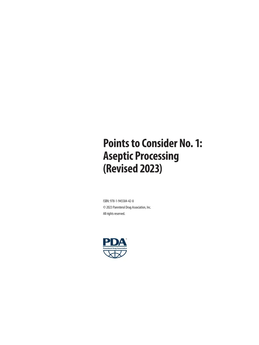 Points to Consider No. 1: Aseptic Processing (Revised 2023) Points to Consider No. 1: Aseptic Processing (Revised 2023) pdf