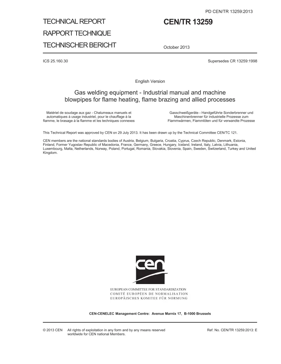 BS PD CEN/TR 13259:2013 BS PD CEN/TR 13259:2013 pdf