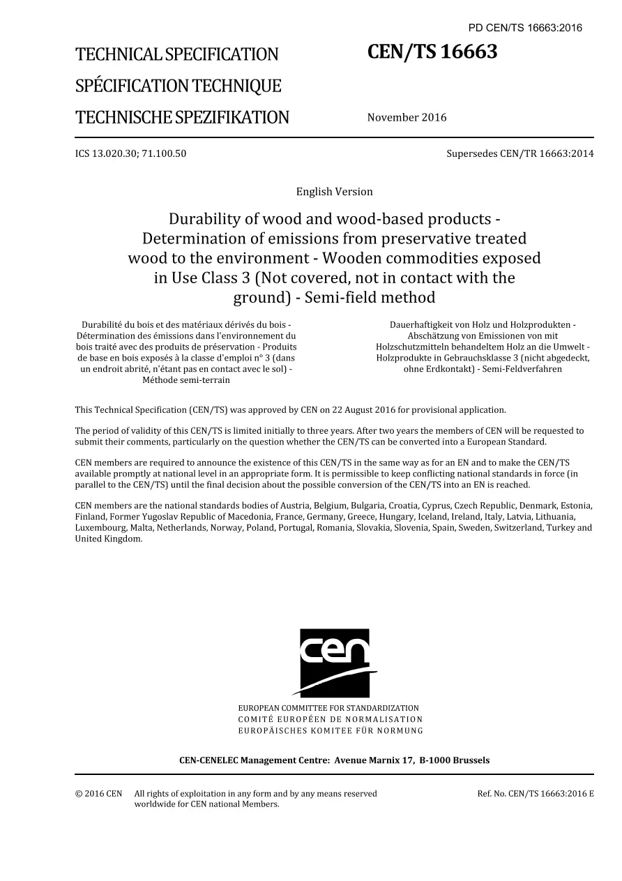 BS PD CEN/TS 16663:2016 pdf