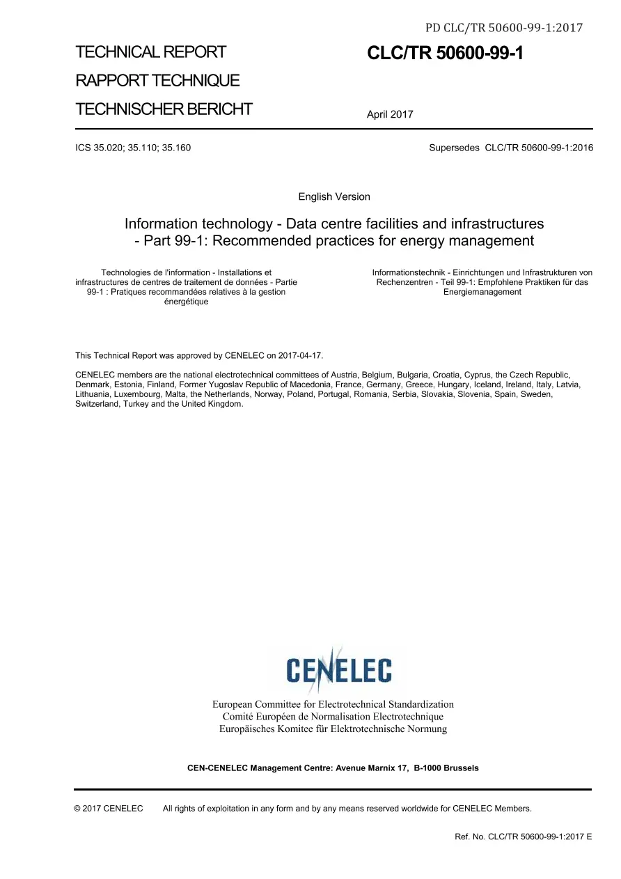 BS PD CLC/TR 50600-99-1:2017 BS PD CLC/TR 50600-99-1:2017 pdf