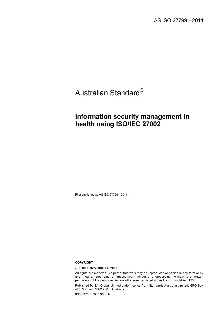 AS ISO 27799-2011 AS ISO 27799-2011 pdf