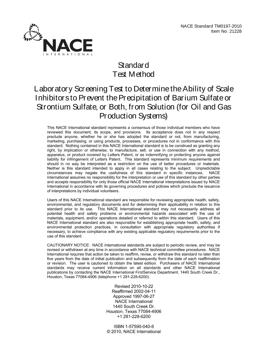 NACE TM0197-2010 NACE TM0197-2010 pdf