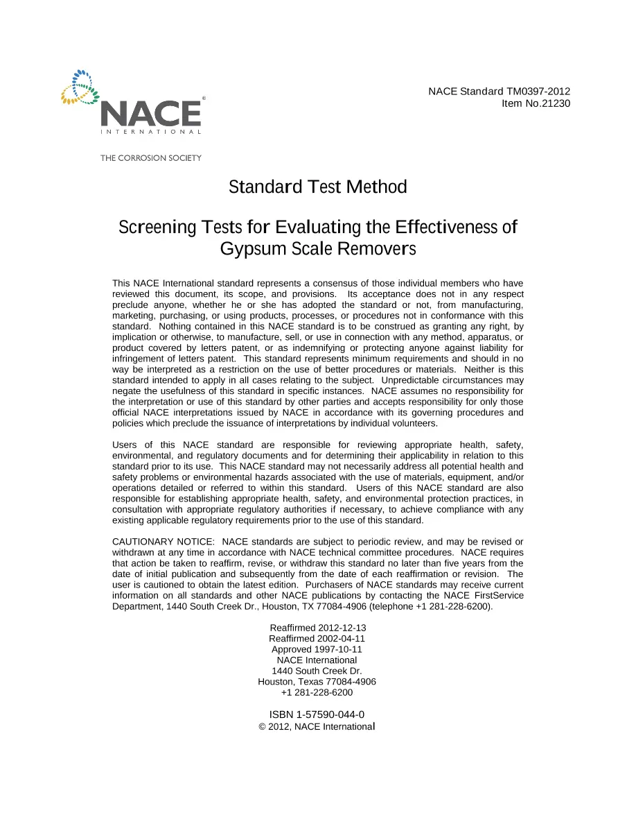 NACE TM0397-2012 NACE TM0397-2012 pdf