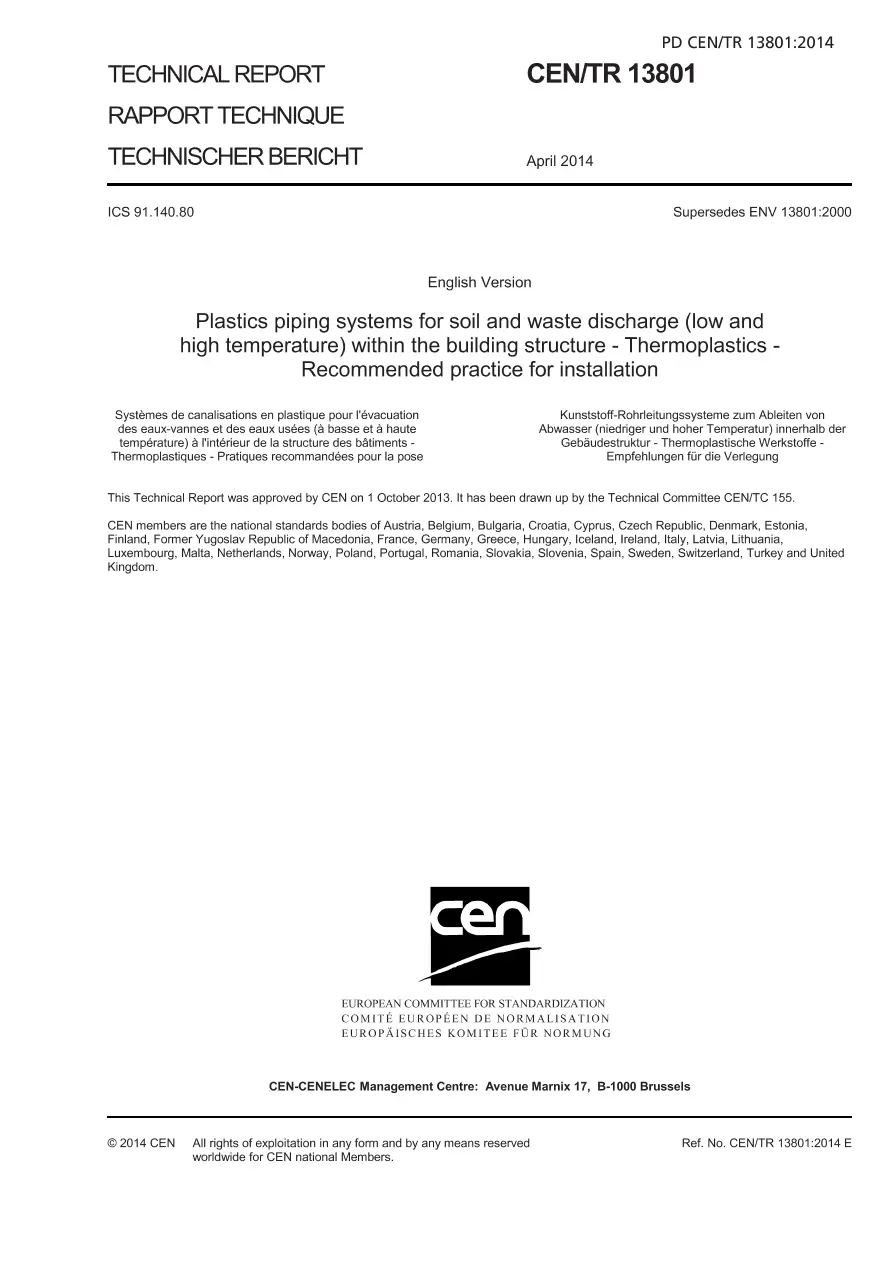 BS PD CEN/TR 13801:2014 BS PD CEN/TR 13801:2014 pdf