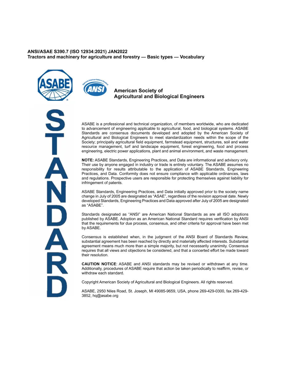 ASAE/ASABE S390.7 (ISO 12934:2021) pdf