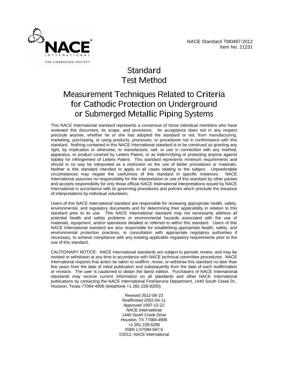 NACE TM0497-2012 NACE TM0497-2012 pdf