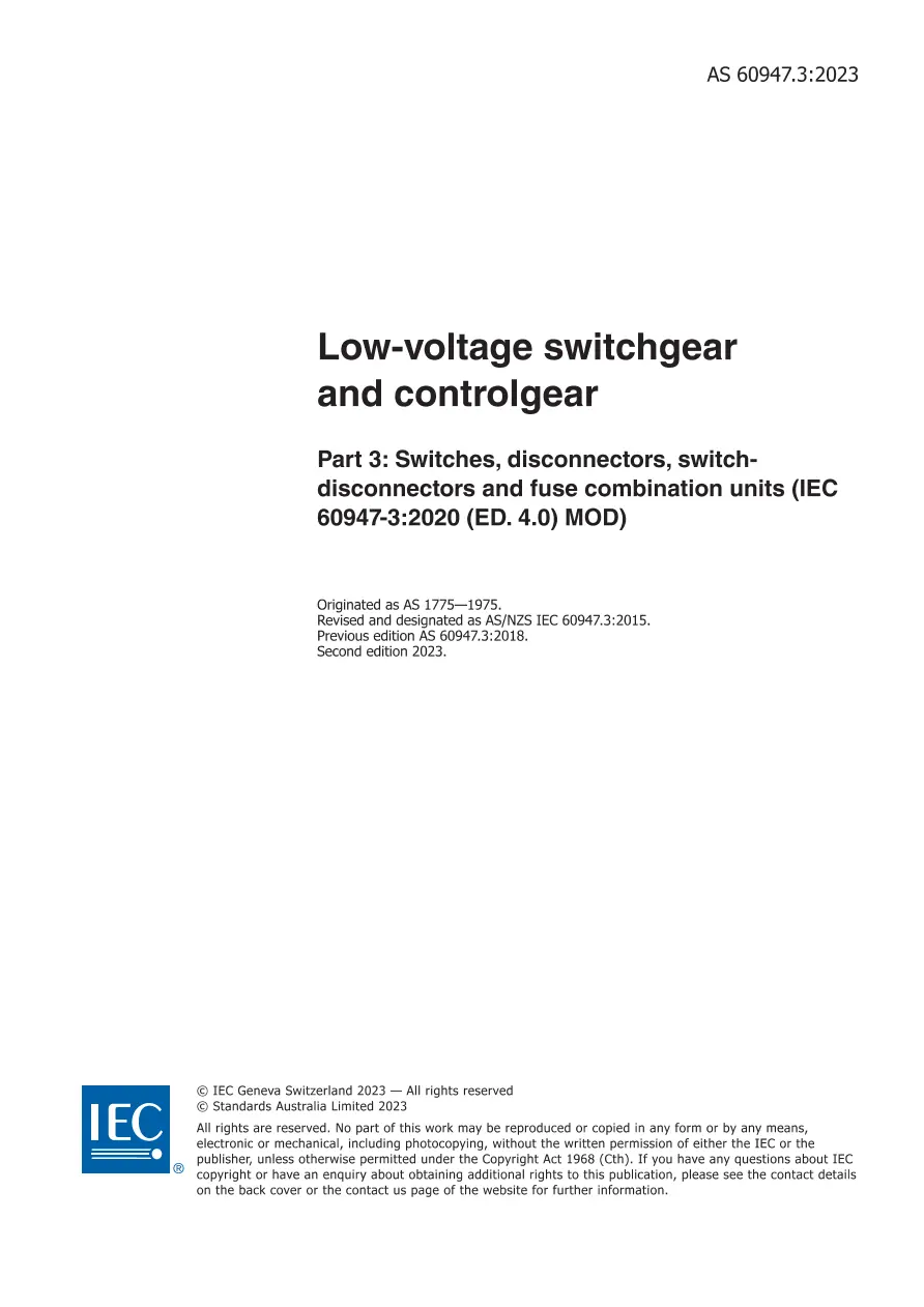 AS 60947.3:2023 pdf