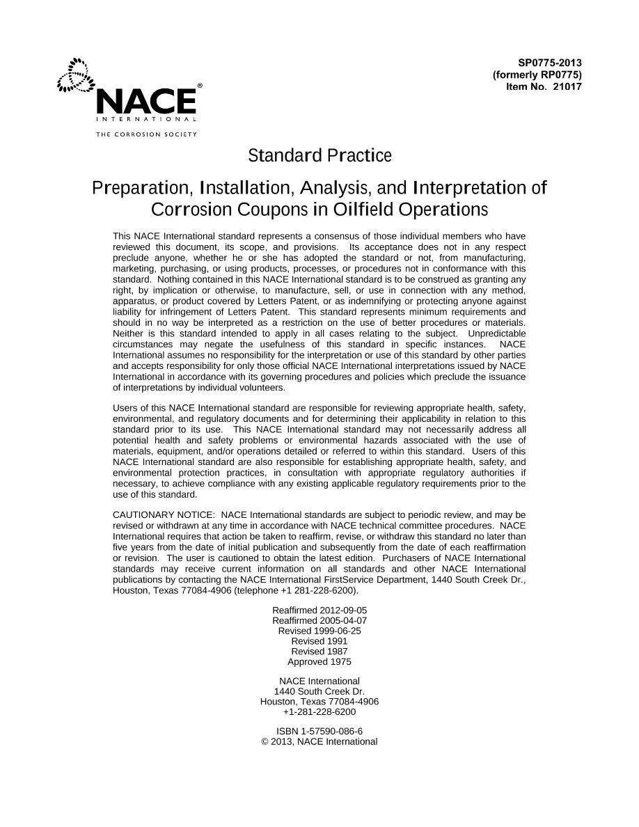 NACE SP0775-2013 NACE SP0775-2013 pdf