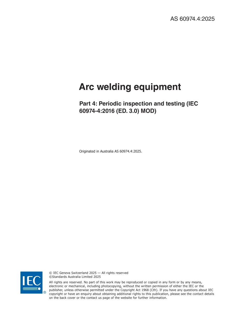 AS 60974.4:2025 pdf